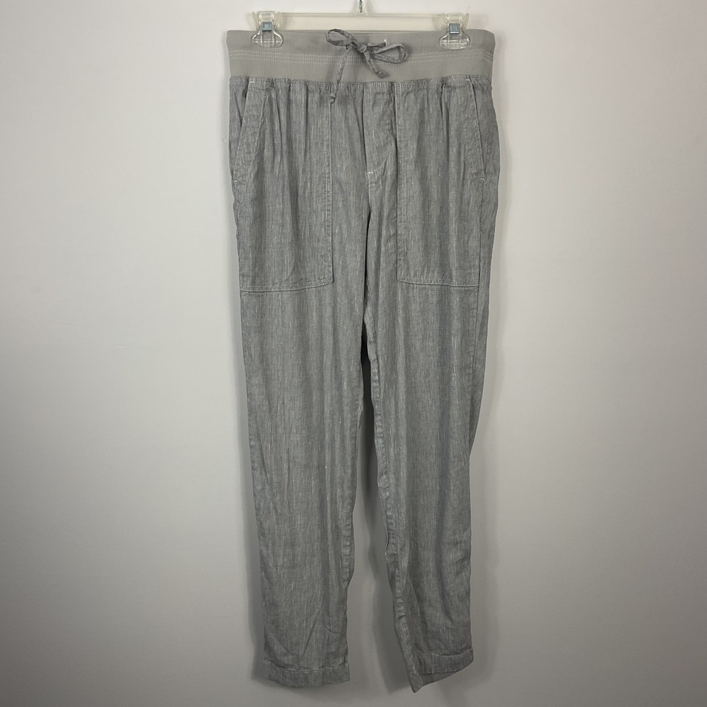 Lou & Grey Loft Linen Blend Drawstring Waist Pants Size S Gray